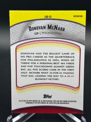 2024 Topps Chrome Donovan McNabb Legends Of The Gridiron Refractor No. LOG-22 - Picture 6 of 10