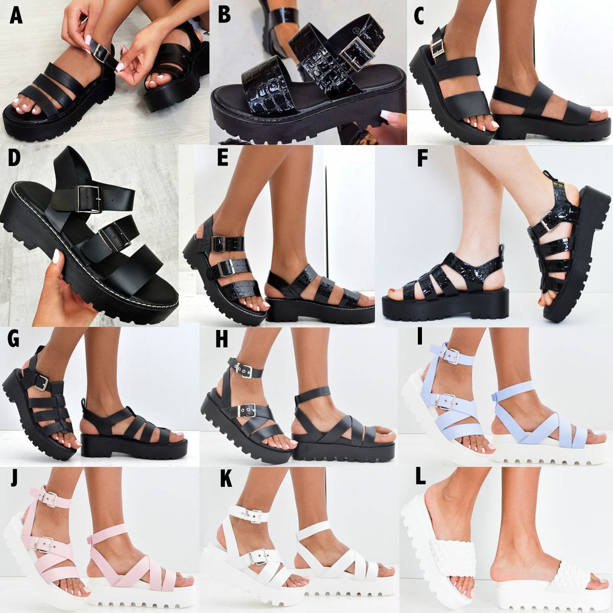 Womens Chunky Sandals Thick Sole Strappy Gladiator Vintage Retro Platforms  Goth | eBay