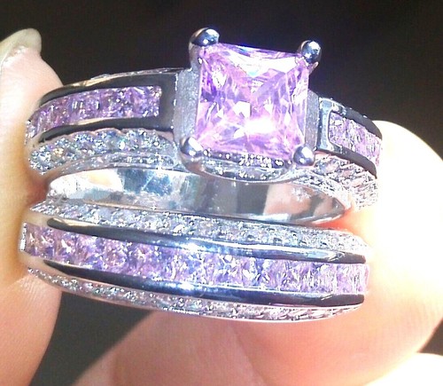 Gothic Ringe Damen & Herren - 2-teiliges Set Mit Zirkonia In Lila & Schwarz