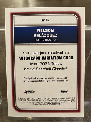 2023 Topps World Baseball Classic Nelson Velazquez RC Auto 2023 Topps World Baseball Classic Nelson Velazquez RC Auto