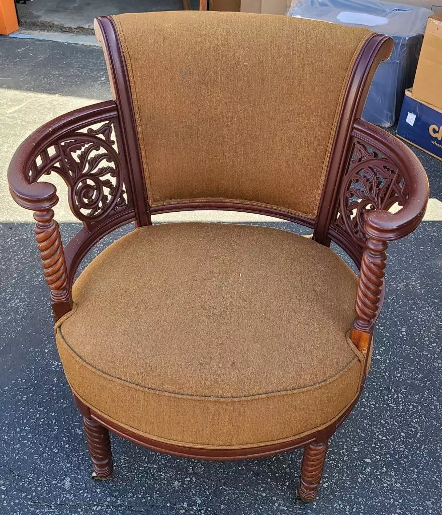 Gorgeous Antique Barrel Back Armchair Barley Twist Accents