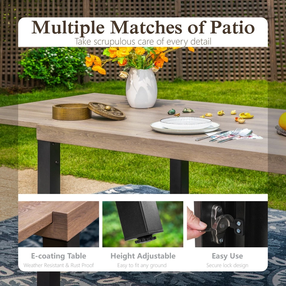 Mesa de comedor de patio expandible mesa rectangular de metal para porche de jardín Foto 3 de 4