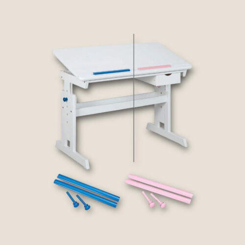 Kinderschreibtisch BARU weiß lackiert Höhe verstellbar mit Schublade/ Blau-Pink - Bild 1 von 2