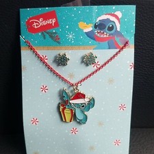 Disney Holiday Stitch Necklace and Earrings