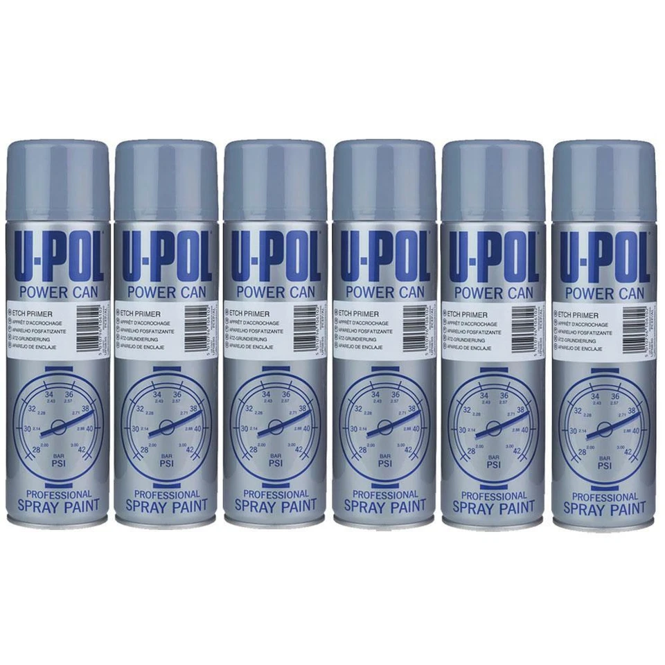 6X U-Pol Etch Primer Spray Grey Power Can Direct to metal Anti-Corrosive 500ml