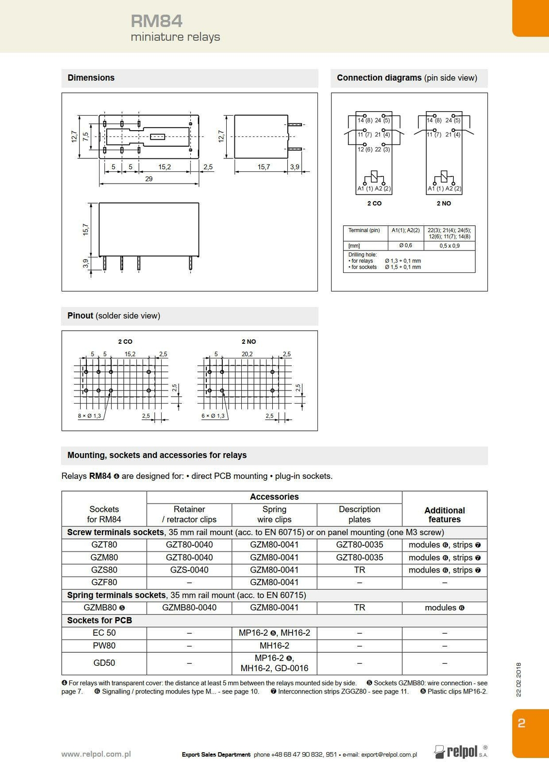 RELPOL RM84-2012-35-5024 Relais 2xUm 8A 24V 400R 250V AC miniature ...