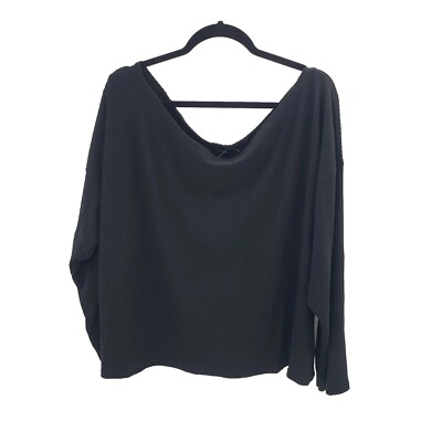 Boohoo Black Ribbed Slouchy Knit Top Womens 20 Off Shoulder Long Sleeve Cropped