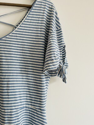 Primark T-shirt Jersey Dress Light Blue Stripes Open Neckline With Bow Size  L | eBay