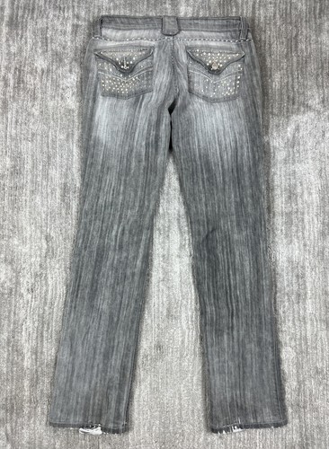 Sizzle Jeans Juniors 9 Gray Denim Sequin Ripped Distressed Straight Leg - Picture 9 of 14