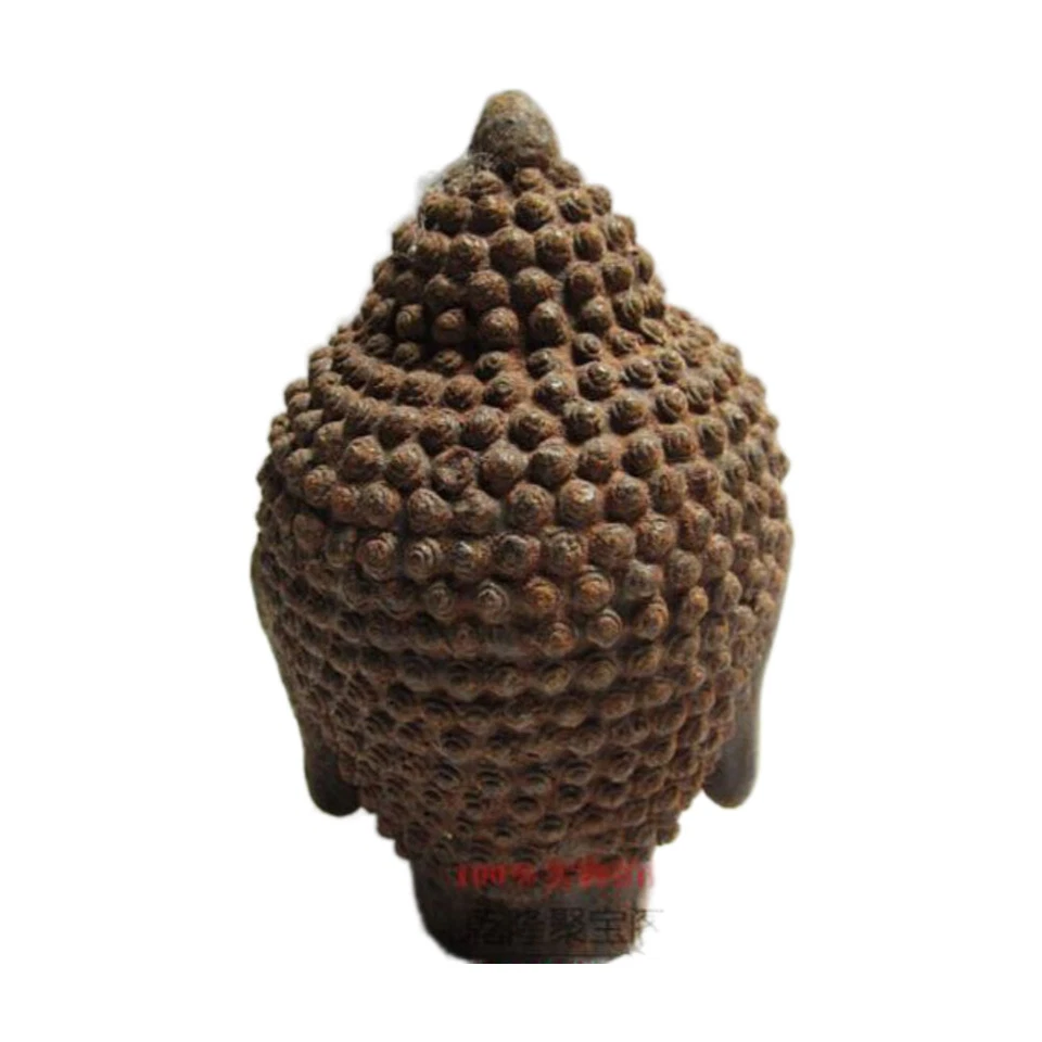 RARE Old Chinese Buddhist Fengshui Iron Carved Buddha Head Statue - Image 3 of 4