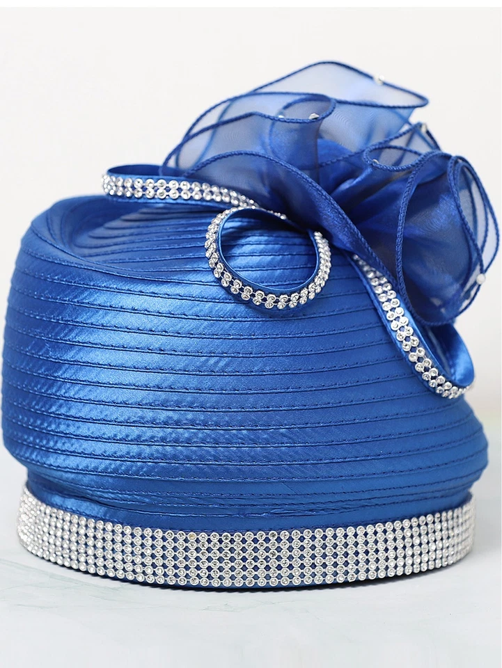 Королевский синий Fascinator шляпа для женщин атласный шикарный официальный чай дерби коктейль шляпы - Изображение 4 из 4