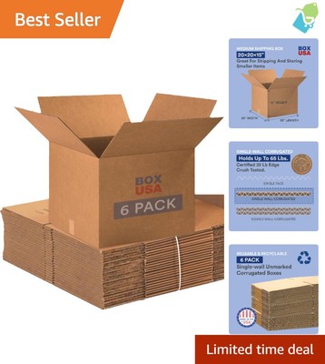 6-Pack Heavy-Duty Moving Boxes 20''L x 20''W x 15''H - Ideal for Secure Packing