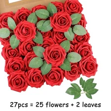 27pcs Silk Roses Artificial Flowers Realistic Bouquet Home Decor Xmas Gifts US