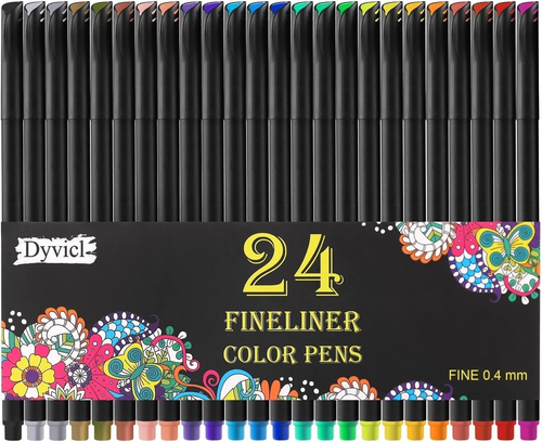 Dyvicl 24-Color 0.4mm Fineliner Pen Set for Art & Writing
