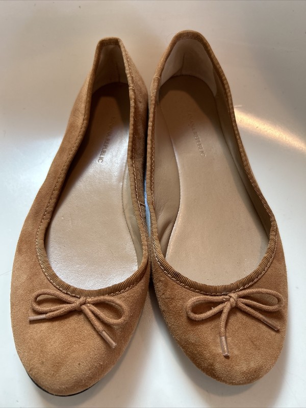 banana republic brown suede ballet flat with bow tie