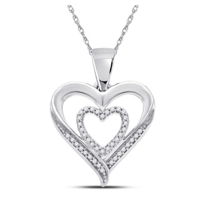 L U DIAMONDS Silver Diamond Heart Fine Pendant 1/10 CT
