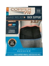 Copper Fit Rapid Relief Back Support 3 In 1 One Size Hot/Cold Therapy/Gel Pack