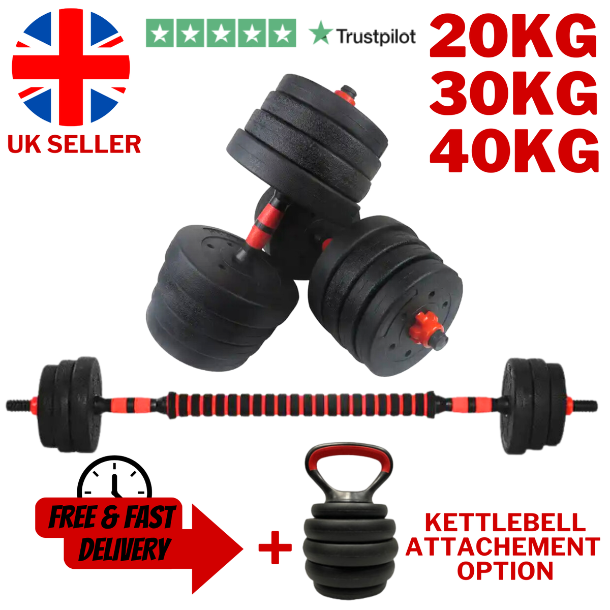 Exercise Equipment Everlast Adjustable Dumbbells 40kg Everlast