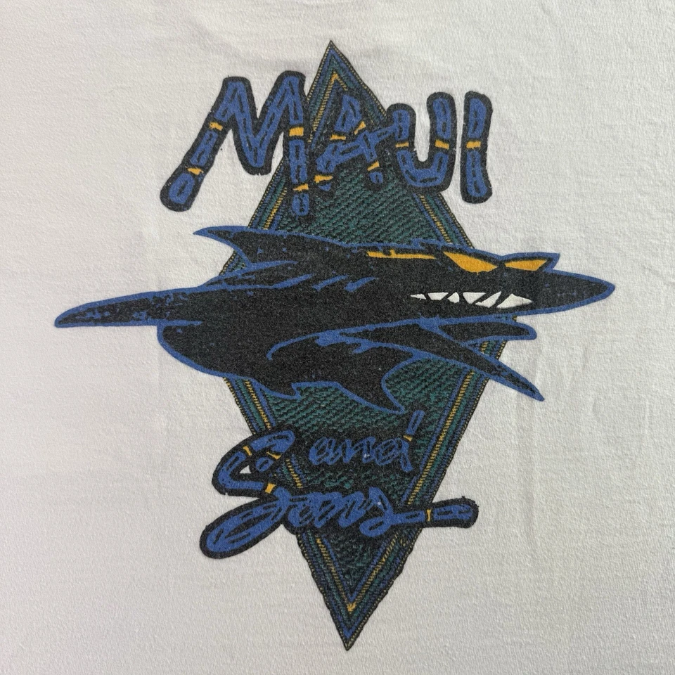 Vintage Maui and Sons T-Shirt Shark Pocket Tee Surf 90’s Single Stitch USA Small - Image 2 of 4