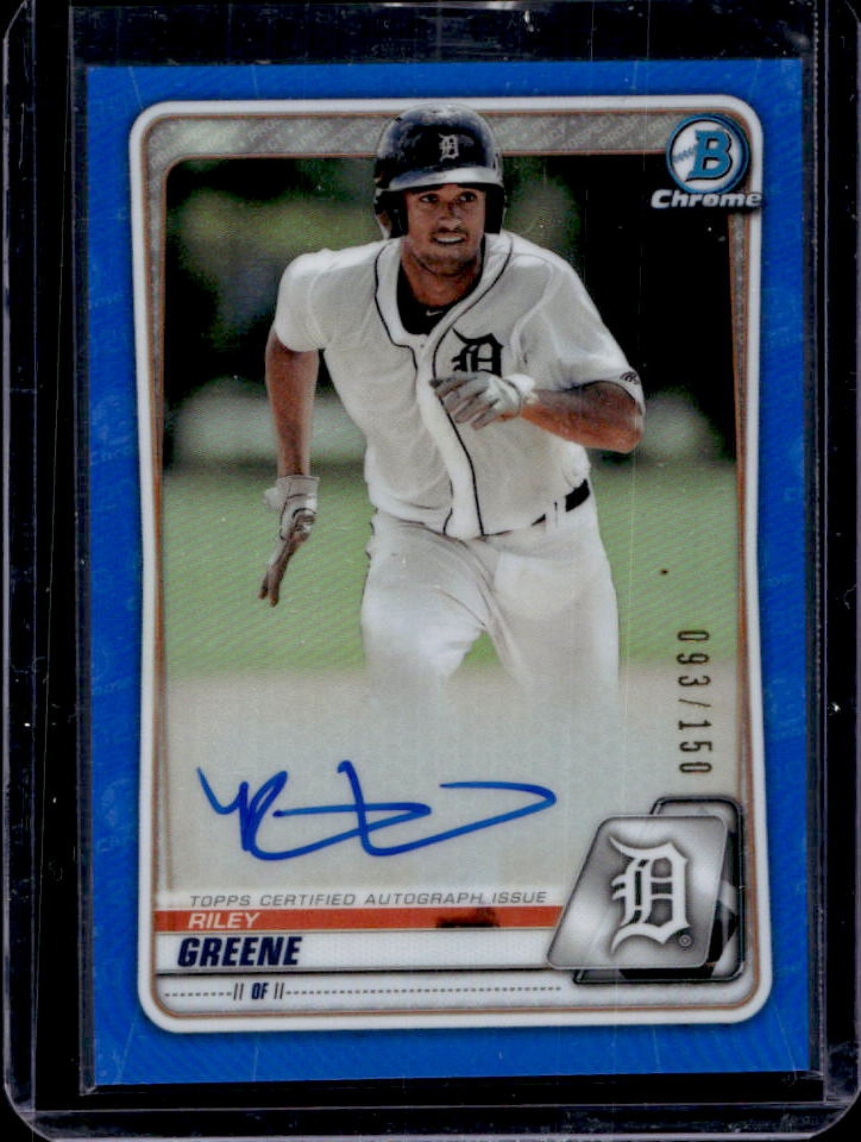 2020 Bowman Chrome Riley Greene Prospect Auto Blue Refractor #93/150 Tigers