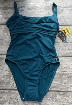 Haute Pression Teal One Piece Swimsuit Size 10 38  UPF 50+ Protection Swim HP