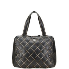 Chanel Coco Mark Wild Stitch Leather Handbag Women Black One Size