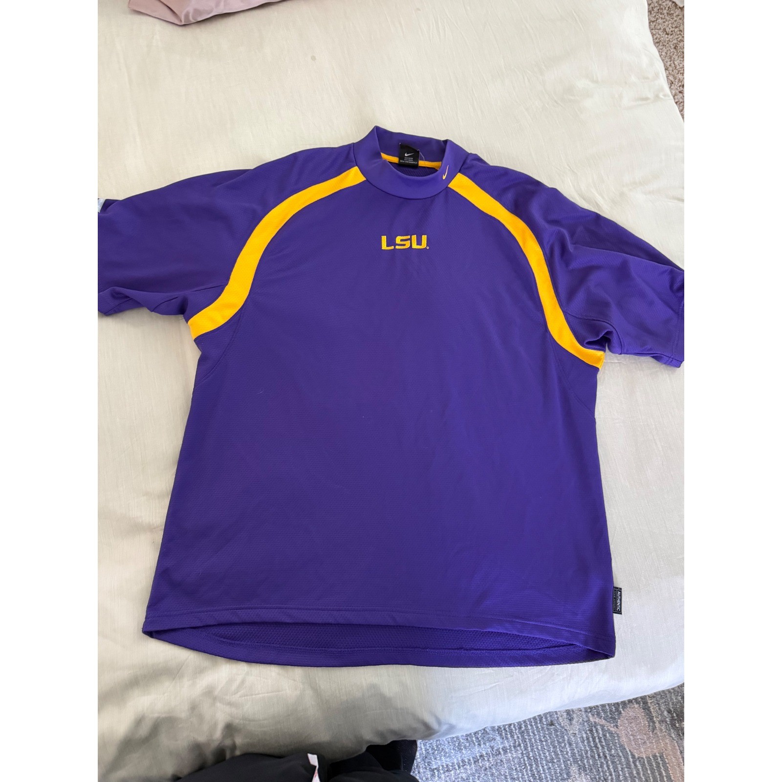 Nike Team LSU Tigers Mock Neck Shirt XL Purple Gold Vintage Dri-Fit Jersey Top