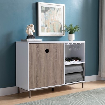 My Store White Wooden 2 Door Cabinet & Wine Glass Rack With Drawer