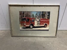 Vintage Original Level Cross NC Fire Dept  Pumper Fire Truck Framed Picture