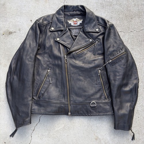 Harley-Davidson Leather Motorcycle Jacket Black Skull Graphic XL