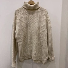 Gant Cable Knit Jumper Mens XL Cream Roll Neck Wool Blend Chunky Sweater VGC