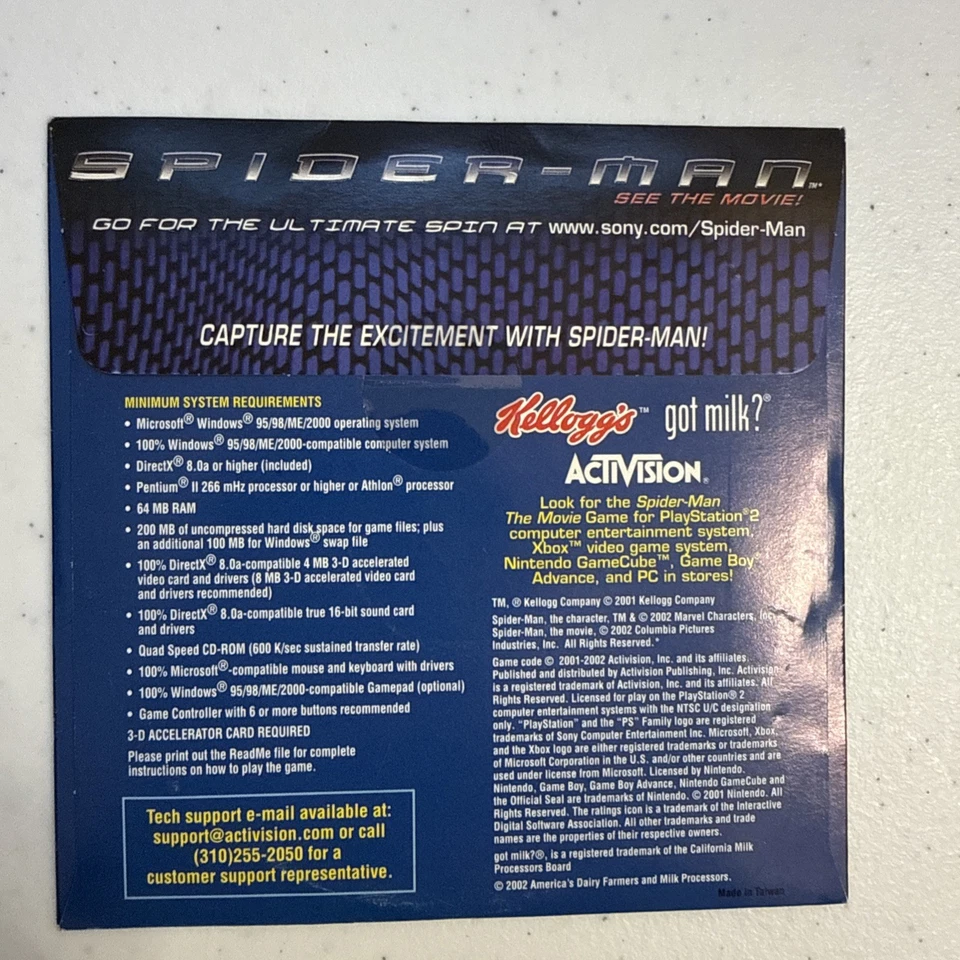 CD-ROM Spider-Man con Juego de PC Kellogg's Cereal Mail-In Promo Activision Sony 2002 Foto 2 de 2
