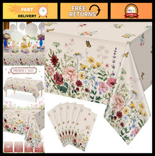 6 Pcs Floral Spring Tablecloths - Butterfly Wildflower Rectangular Covers 54x108