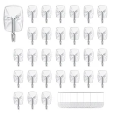 30 Small Hooks with 40 Removable Strips, Clear Adhesive Wall Hooks No Damage
