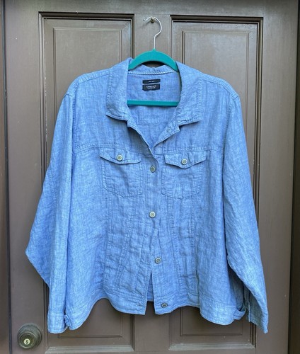 Jones & Co Jones New York Women's 100% Linen Jacket L LG or XL Blue Button Up