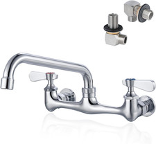Commercial Sink Faucet 8 Inch Center Wall Mount Chrome Brass Swing Spout Dual