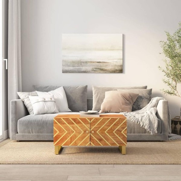 Couchtisch Braun Und Schwarz 80X50X40 Cm Massivholz Mango-image