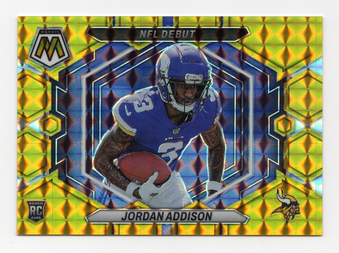 2023 Panini Mosaic Jordan Addison Gold /10 Debut RC #ND-14 #03/10 Jersey Match!!