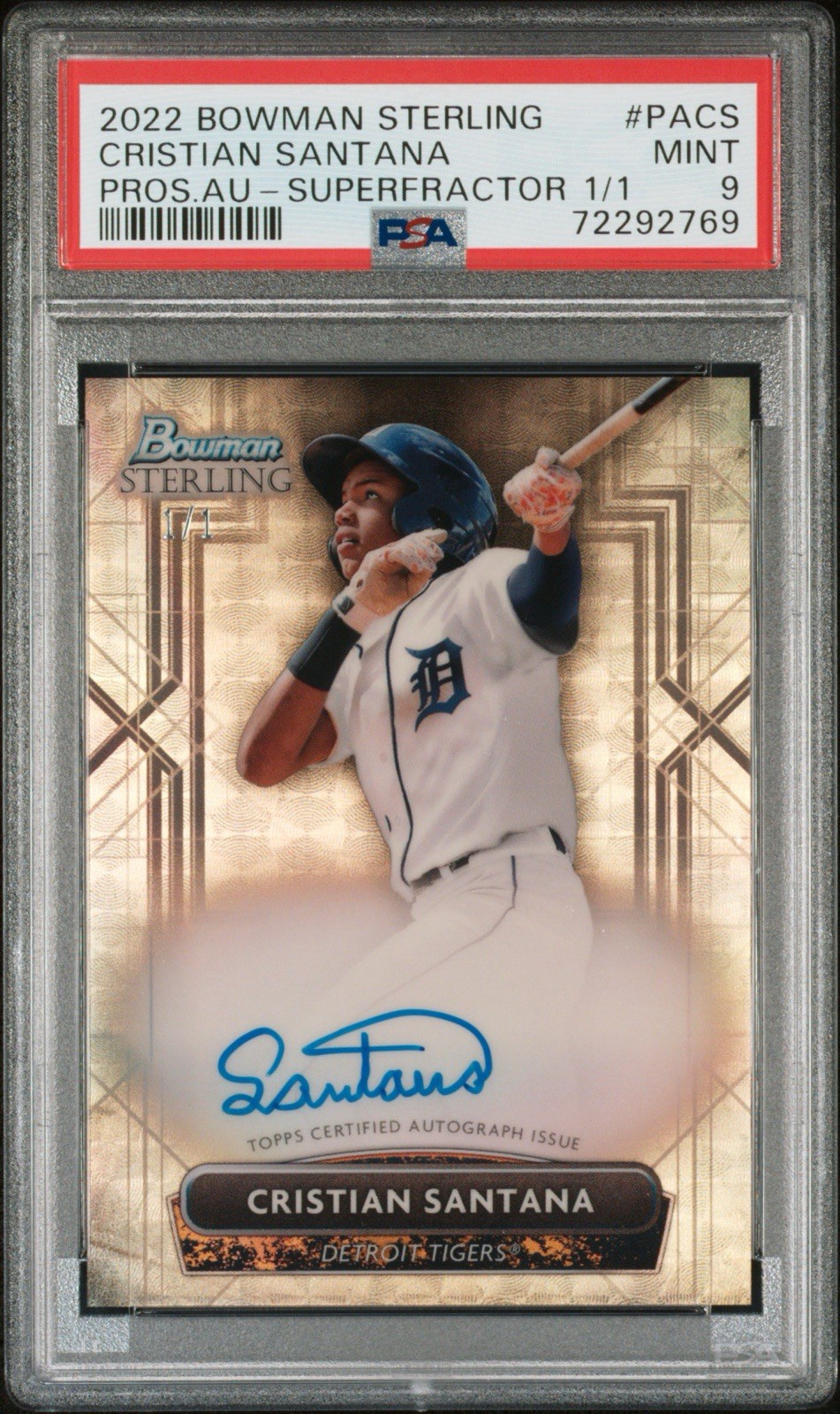CRISTIAN SANTANA 2022 BOWMAN STERLING PROSPECT AUTO SUPERFRACTOR 1/1 PSA 9