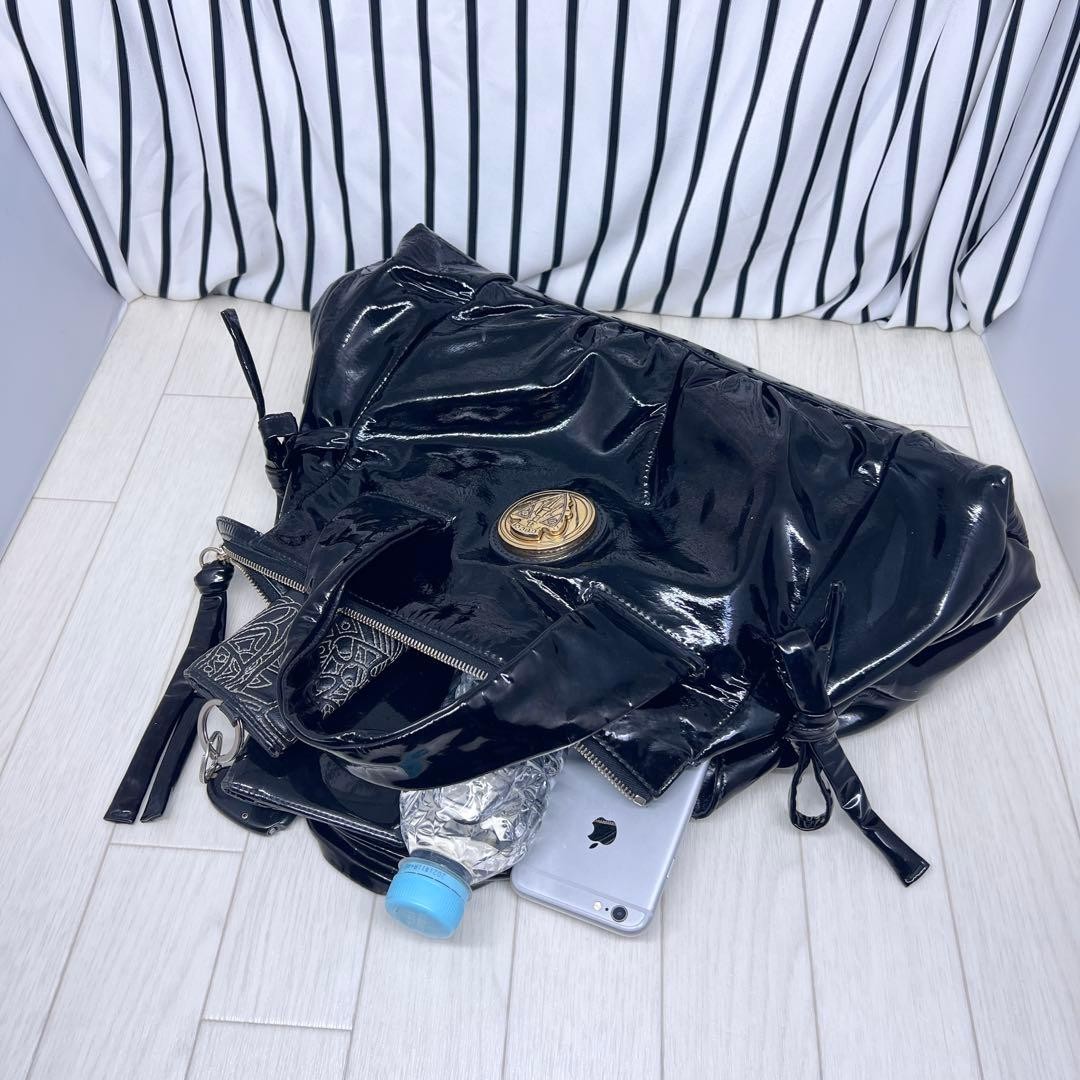 GUCCI Patent Leather Tote Bag Black Gold Hardware Authentic Excellent Condition thumbnail 4