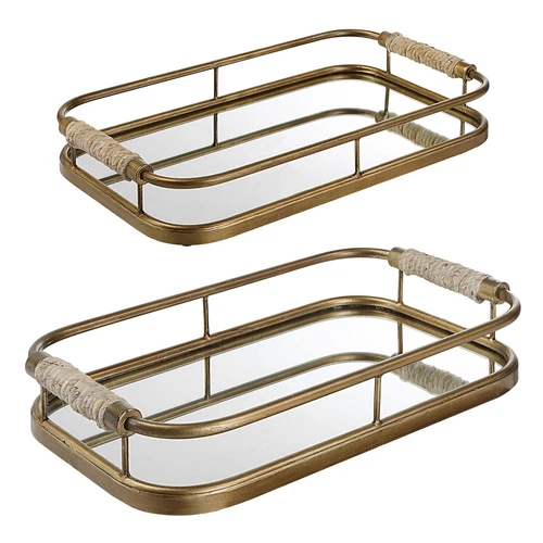 Uttermost Rosea Brushed Gold Trays S/2 - Picture 4 of 5