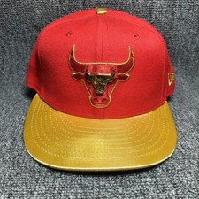 New Era Chicago Bulls NBA Snapback Hat Cap Red Gold Metallic Flat Brim Y332