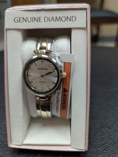 Womens Geneva Genuine Diamond Collection Gold Silvertone Fashion Watch Nip