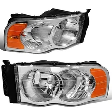DNA MOTORING HL-OH-DR02-CH-AM Chrome Amber Headlights for 02-05 Dodge Ram 1500
