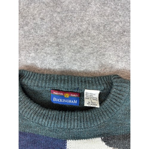 VINTAGE 80s Buckingham Sweater Mens Large Green Embroidered Ski Outdoors Knit - Picture 4 of 4