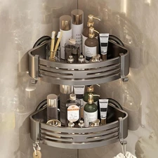 Corner Shower Caddy Suction Cup,Shower Shelves with Hooks,No Drilling Powerfu