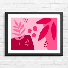 Boho Abstract Plant Leaf Composition Pink Framed Wall Art Print Large Picture