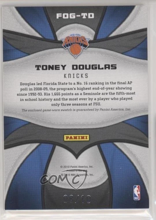 2009 Certified Fabric of the Game Team Die-Cut Prime /10 Toney Douglas Rookie RC - Image 2 of 2