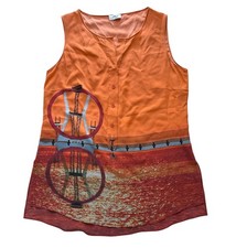 Akris Punto Diving Board Blouse Womens US 8 Orange Red 100% Silk Sleeveless Top