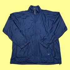 VTG 2000s Nike Embroidered Check Logo Navy Full Zip Windbreaker Jacket Size XL